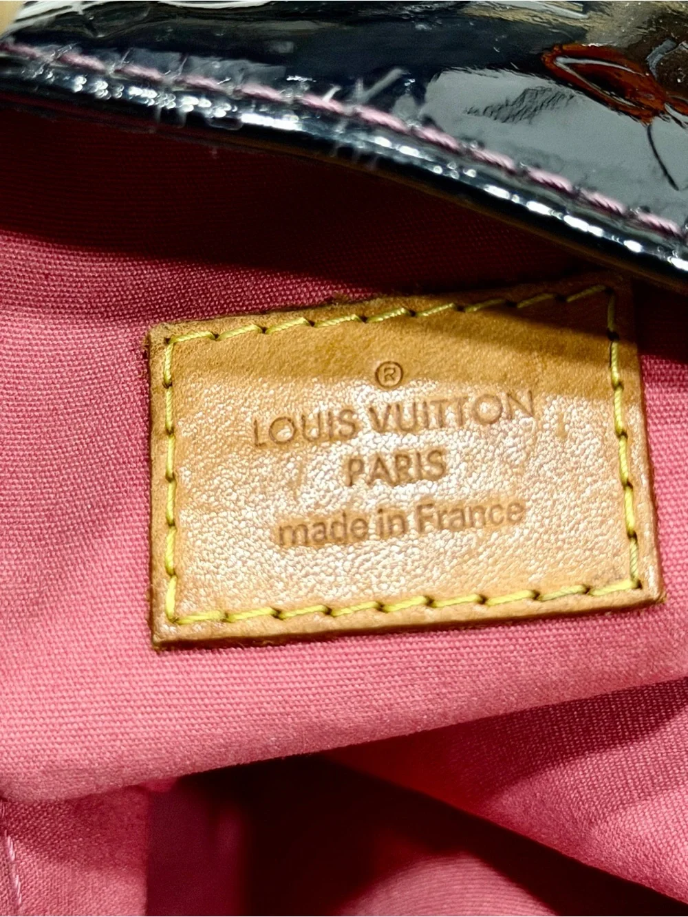 Louis Vuitton Authentic Black Vernis Leather Tote with Custom 3D Red Rose Motif